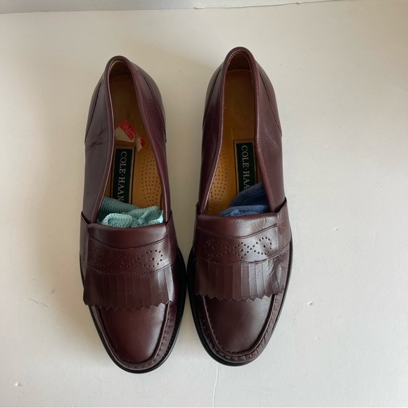 Men's Cole Haan Loafers Dress Shoes Size 10.5 Burgundy Leather Kiltie - Picture 3 of 10